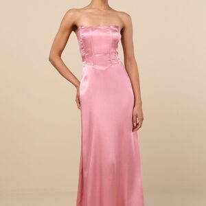 Lulus Extraordinary Presence Pink Satin Strapless Maxi Dress - Size L